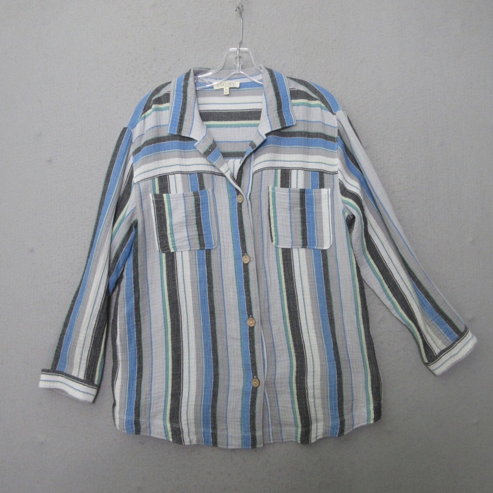 Escape by Habitat Clothes Top M Blue Striped Button Cotton Gauze Coastal Beach